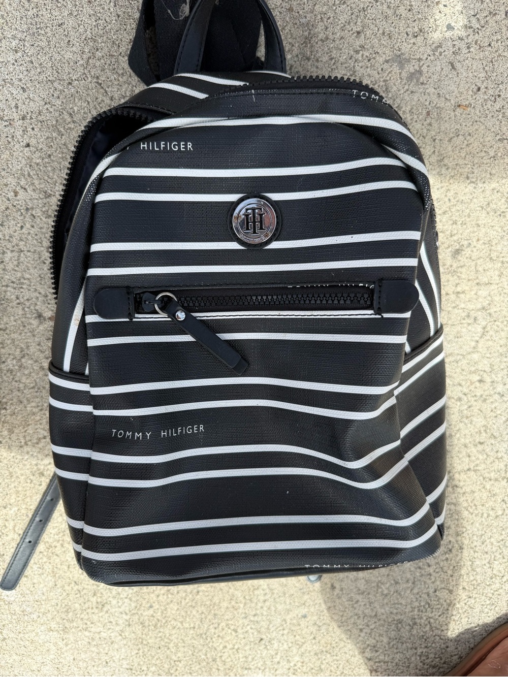 Tommy Hilfiger Black and White Striped Mini Backpack